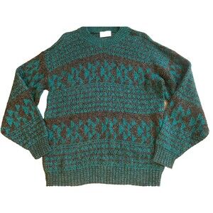 Vintage 90’s Pullover Sweater Men's Size M by Elegant USA Teal Gray Crew Neck